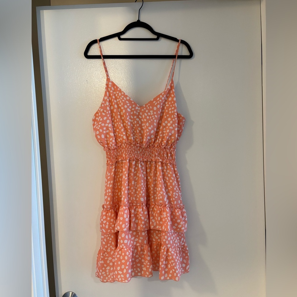 Peach Love California Coral Ruffle Dress – Size L
